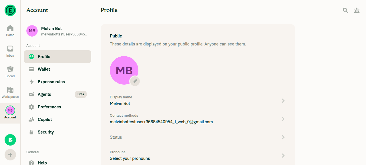 Account > Profile tab