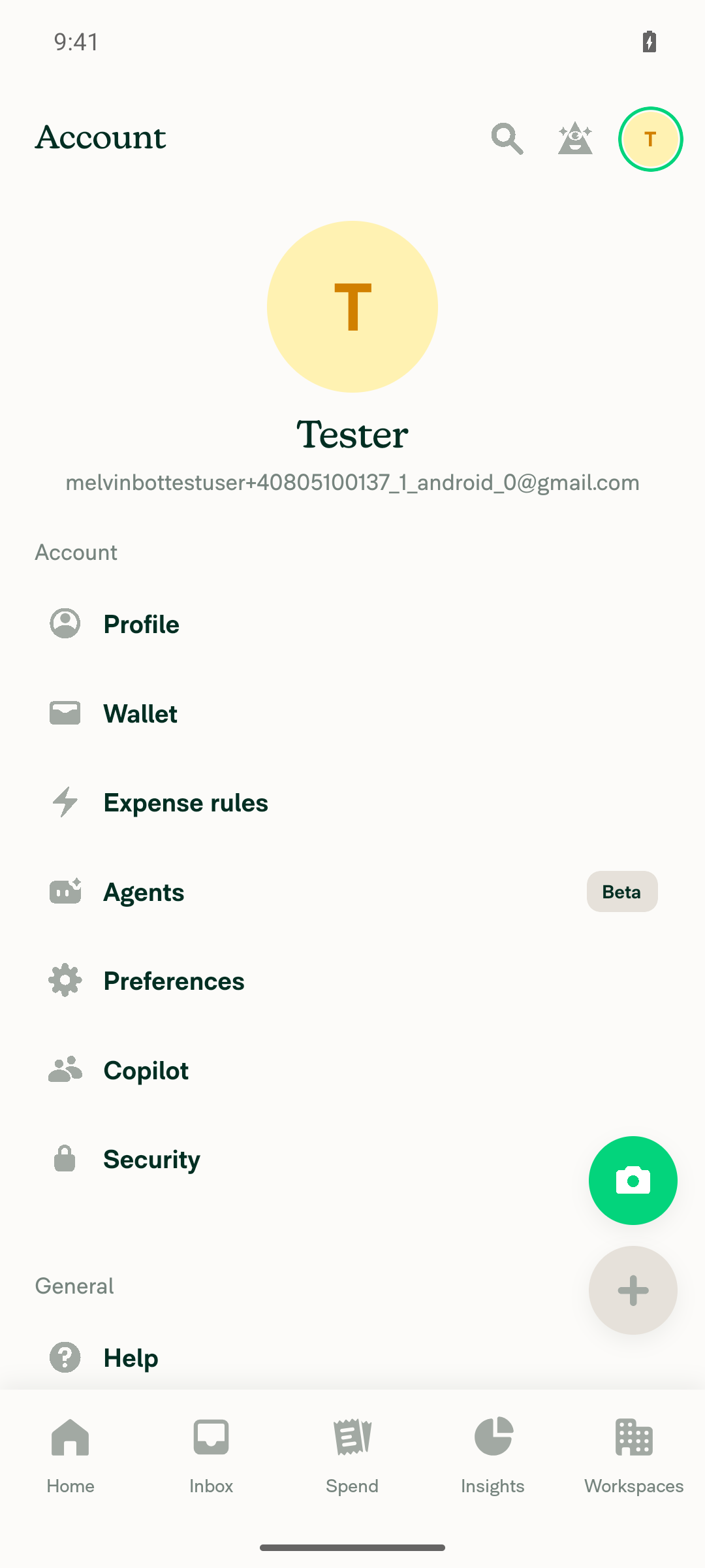 Account/Settings screen rendering cleanly