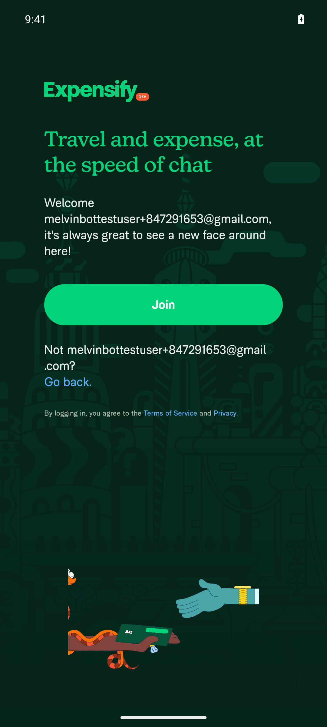 New-account Join screen after entering email