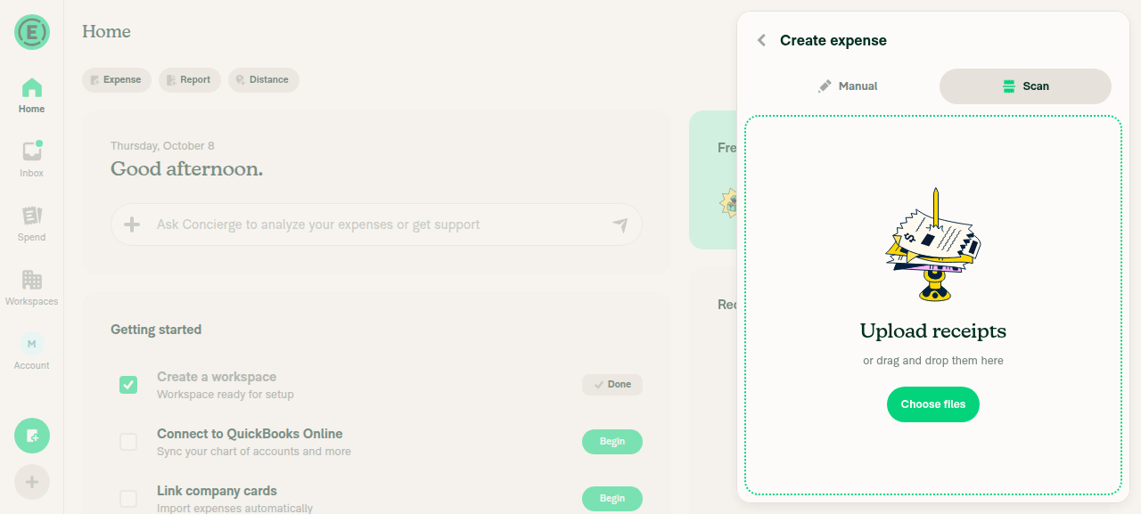 Create expense Manual tab