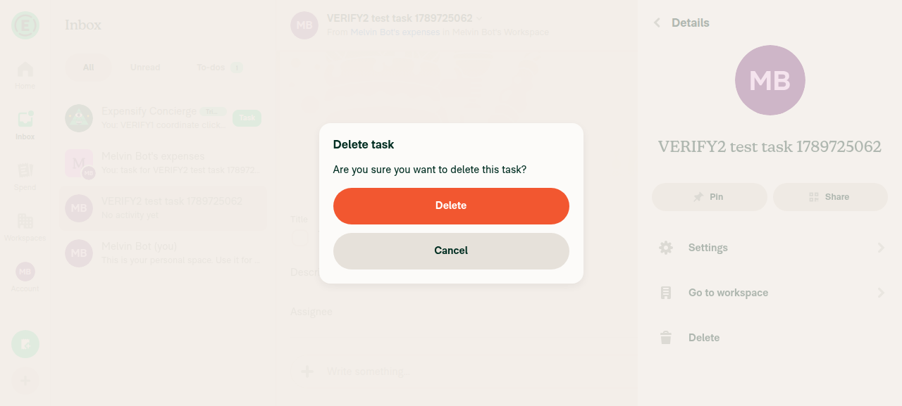 Delete task confirmation dialog