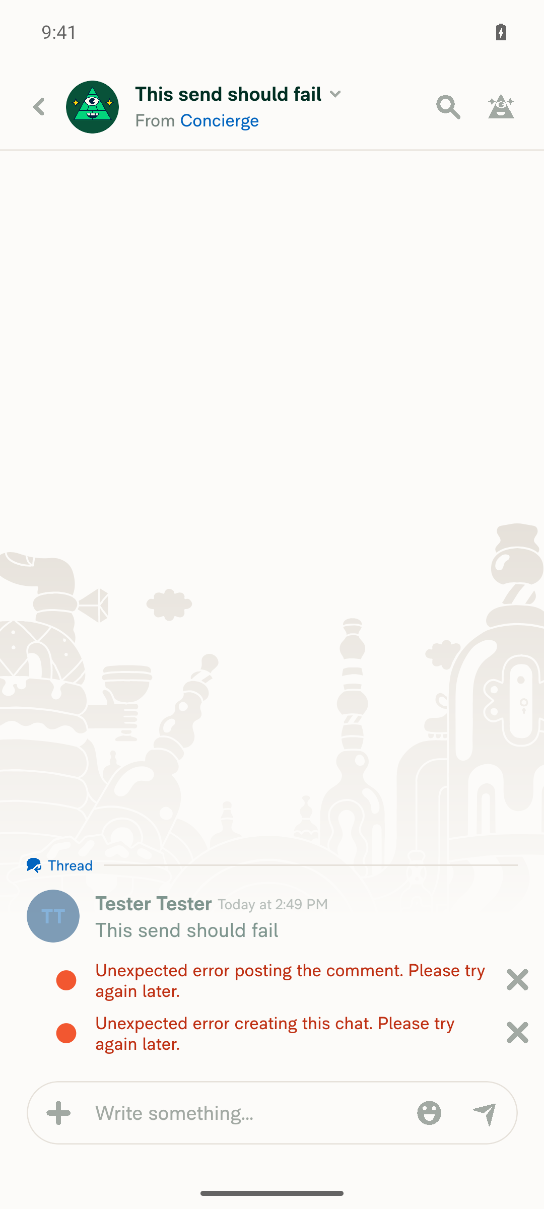 Report action error row with dismiss X under a chat message