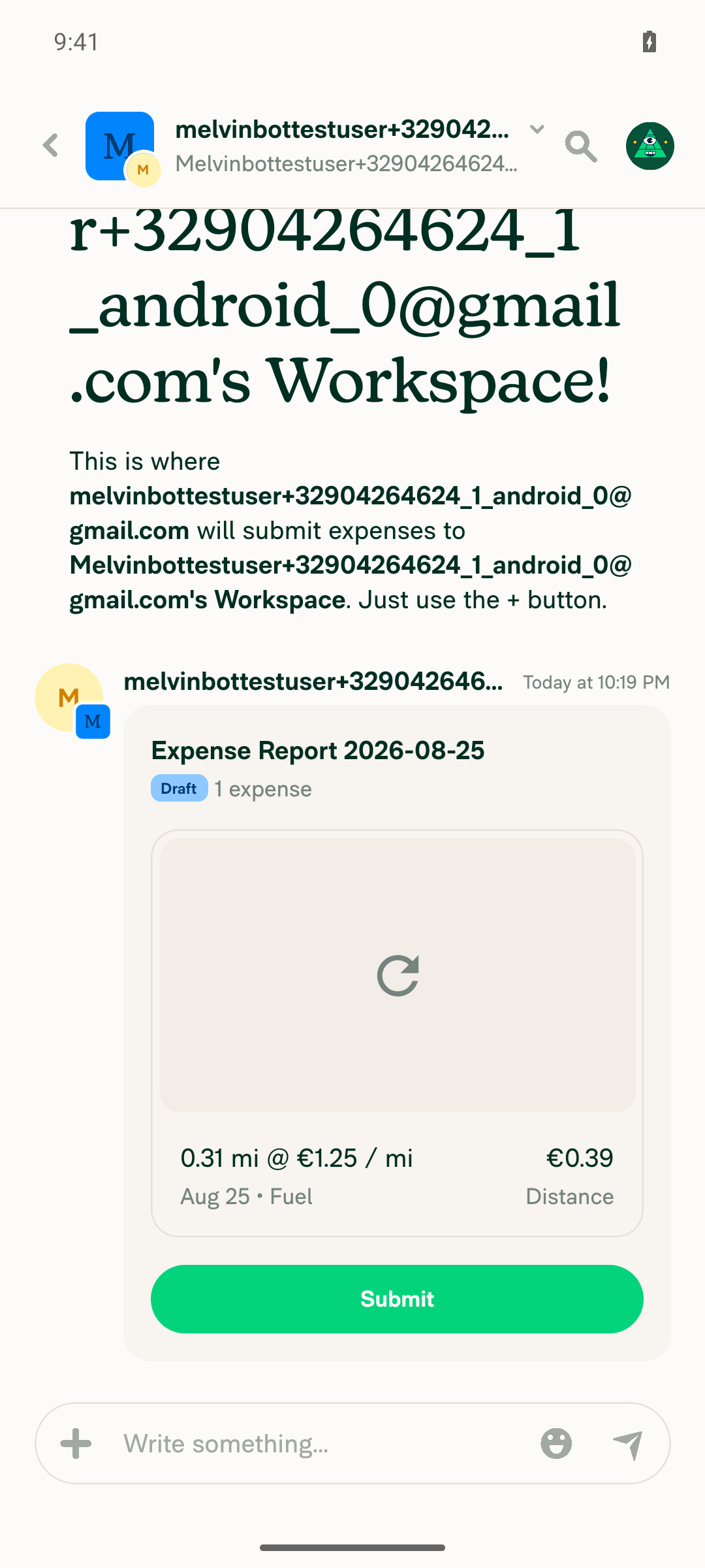 Distance expense created with Rate A, map thumbnail loading
