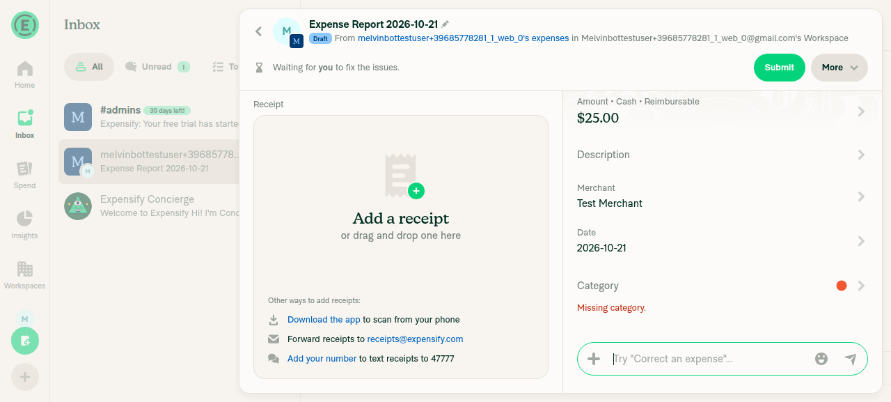 Expense preview opens the transaction thread