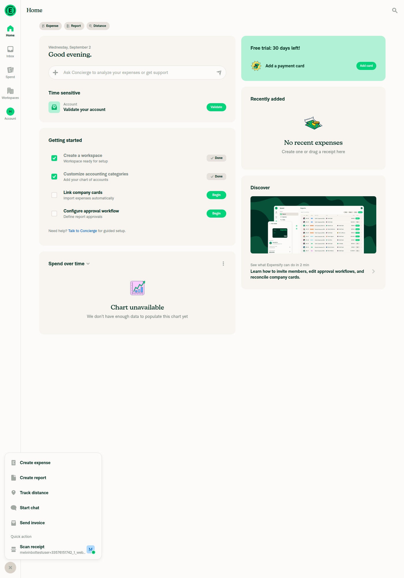 Global create menu showing Send invoice