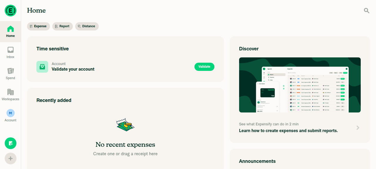 Home hub after navigating back from chat