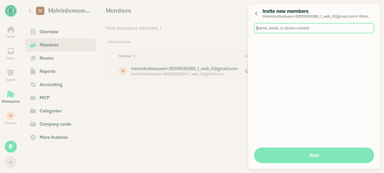 Invite new members panel with search field