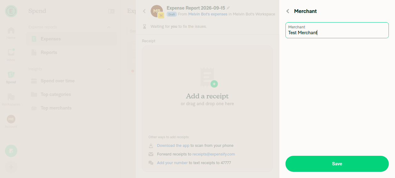 Merchant edit page opened from the report view