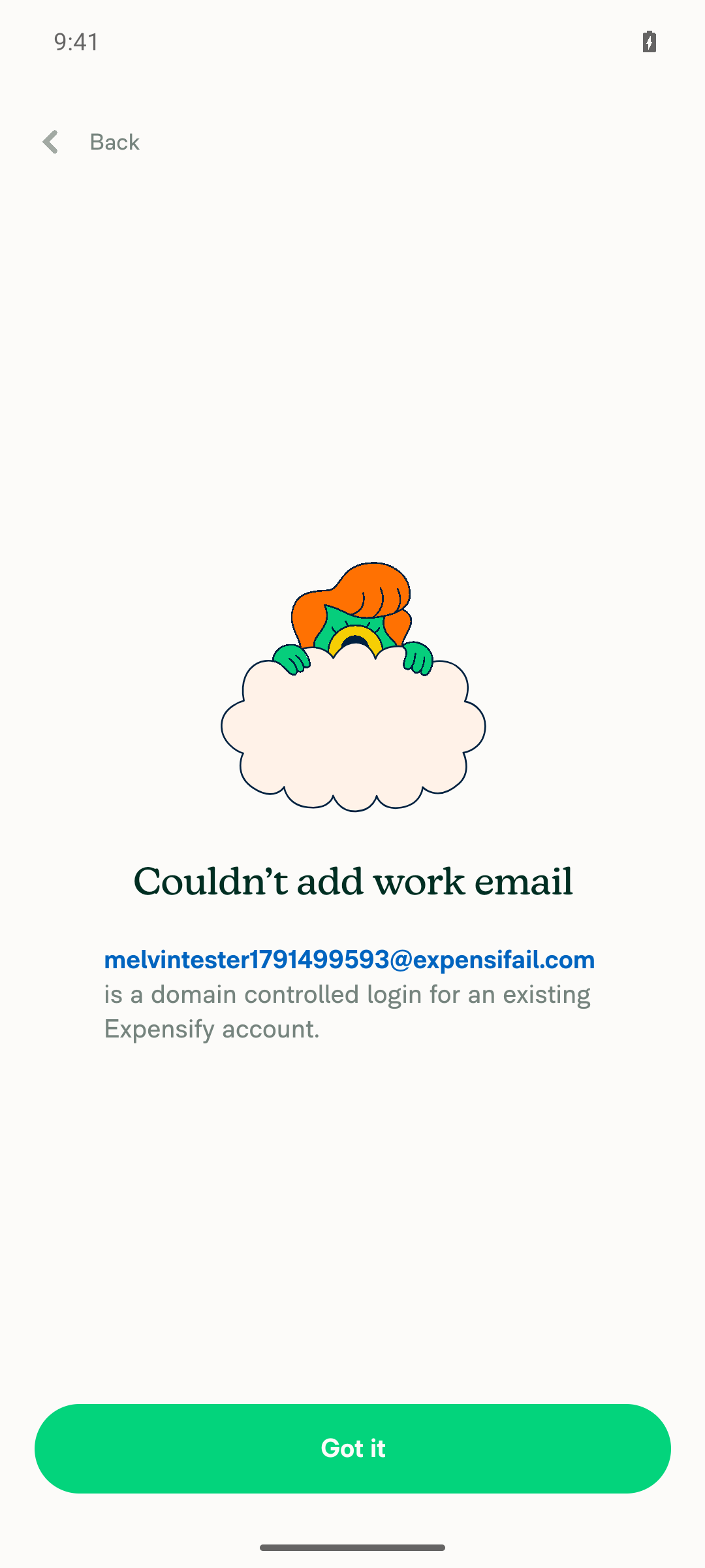 Blocked merge message with Got it button