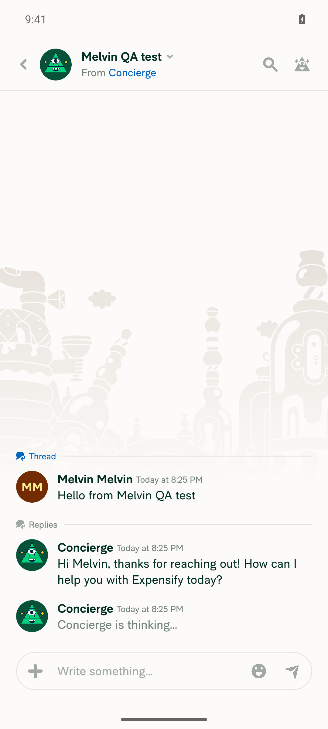 Message sent to Concierge with live auto-reply
