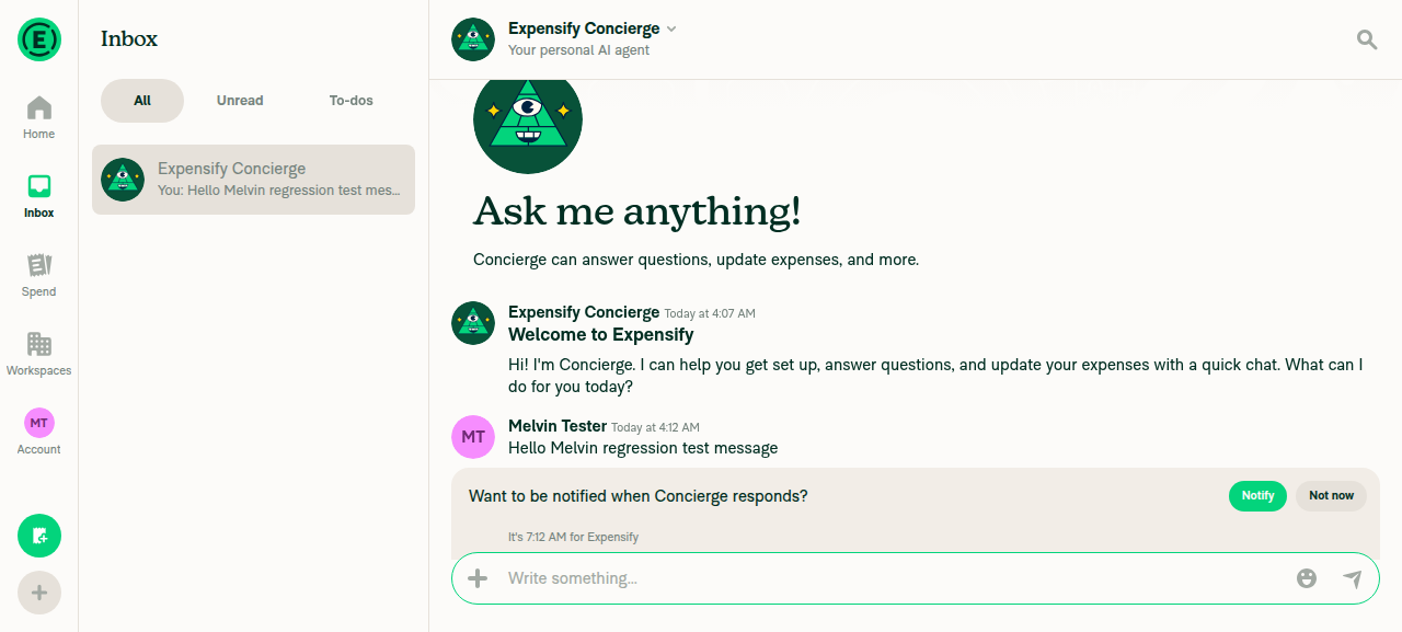 Chat message sent and shown in list