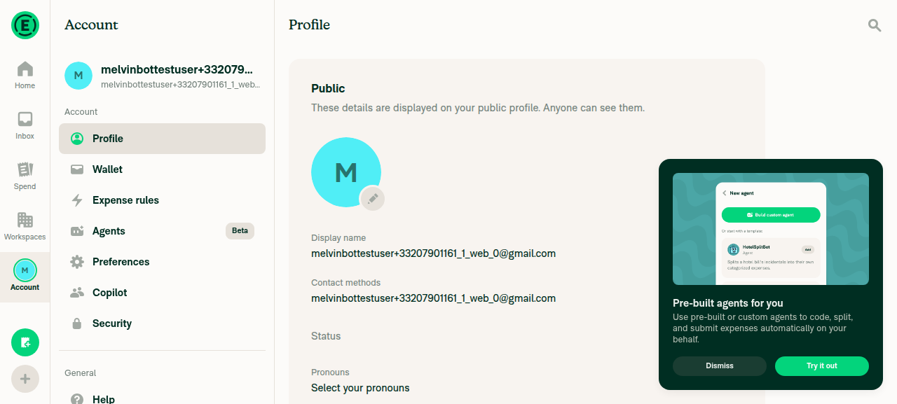 Concierge chat and Settings/Profile navigation working normally