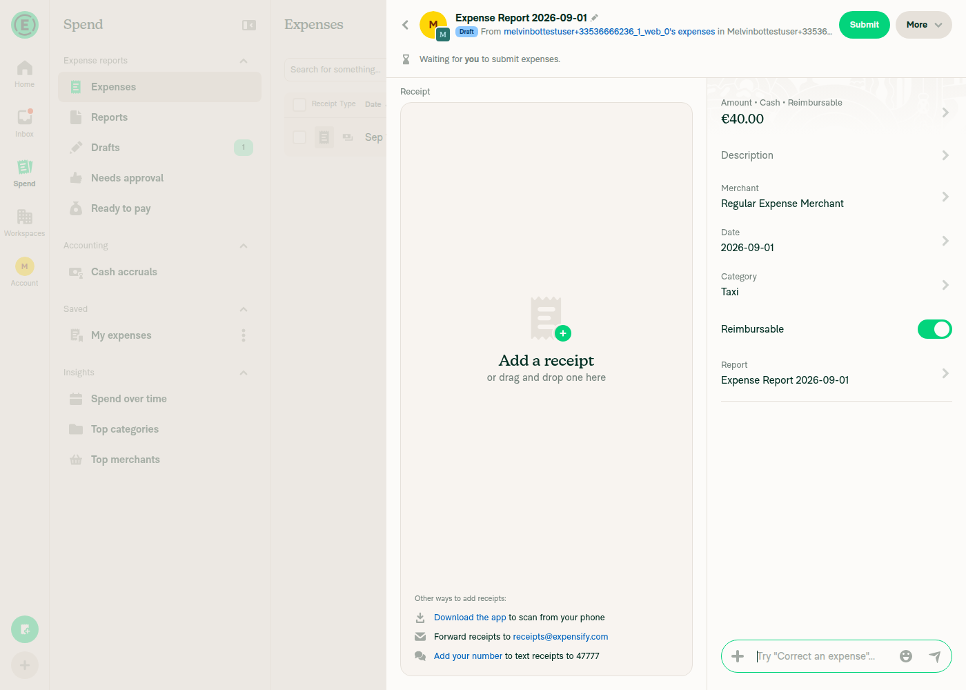 Normal workspace expense opened from Spend, no Join button