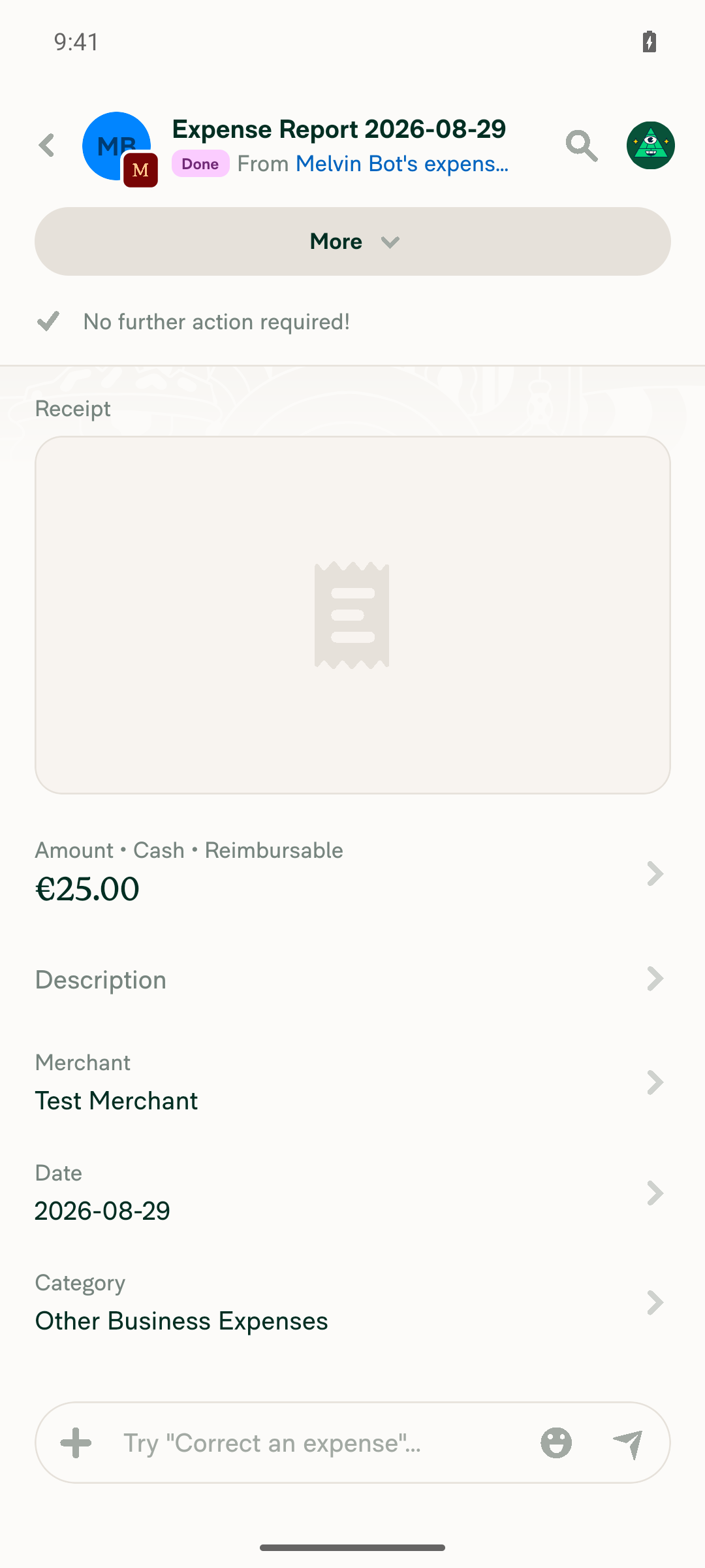 Tapping expense from chat lands on Expense Report view