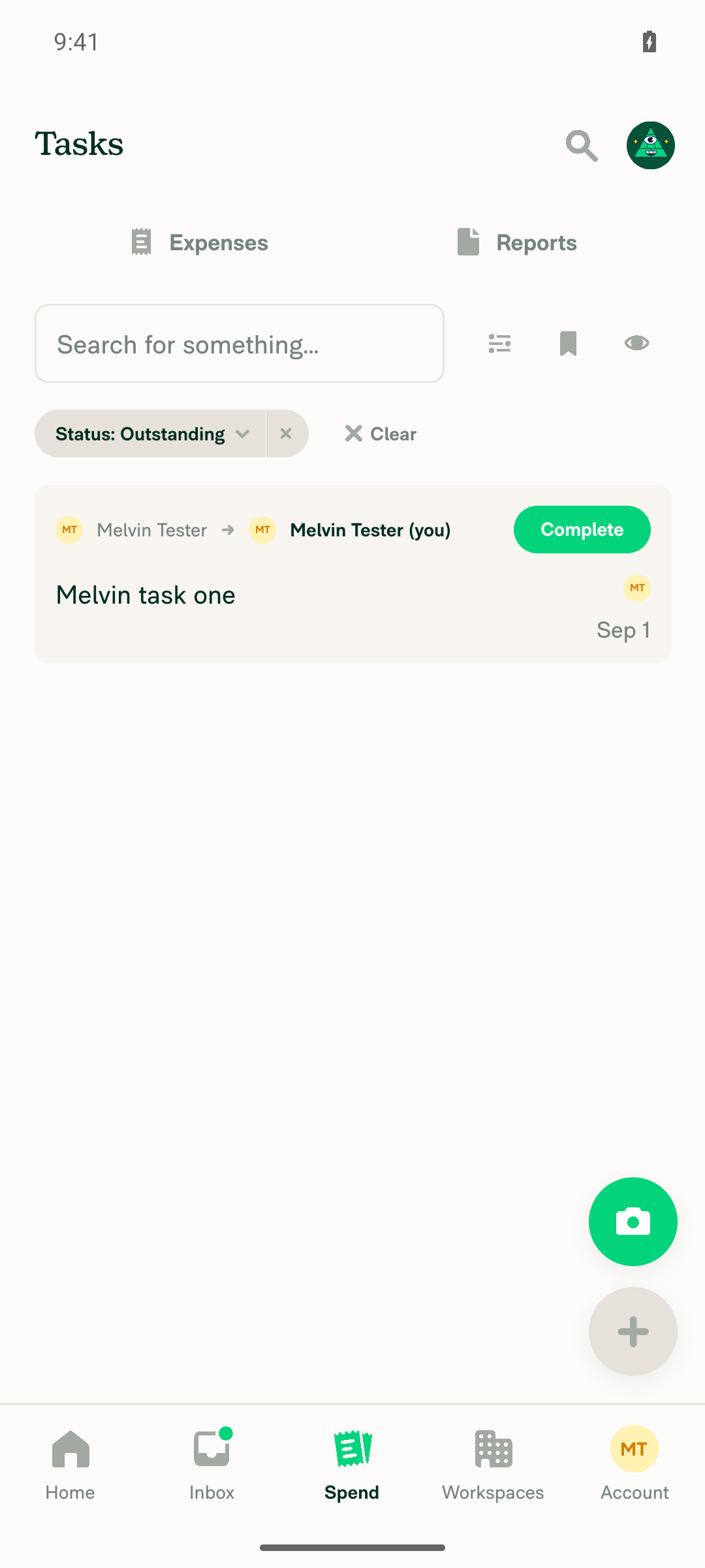 Outstanding list now showing only 'Melvin task one'; 'Melvin task two' row is gone