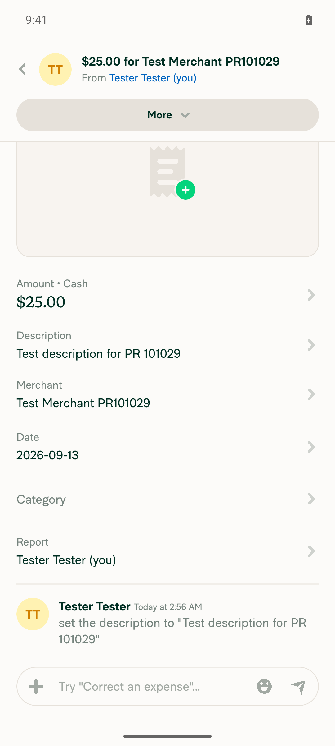 Owner view showing Description edited and saved, Category/Report/Date rows interactive