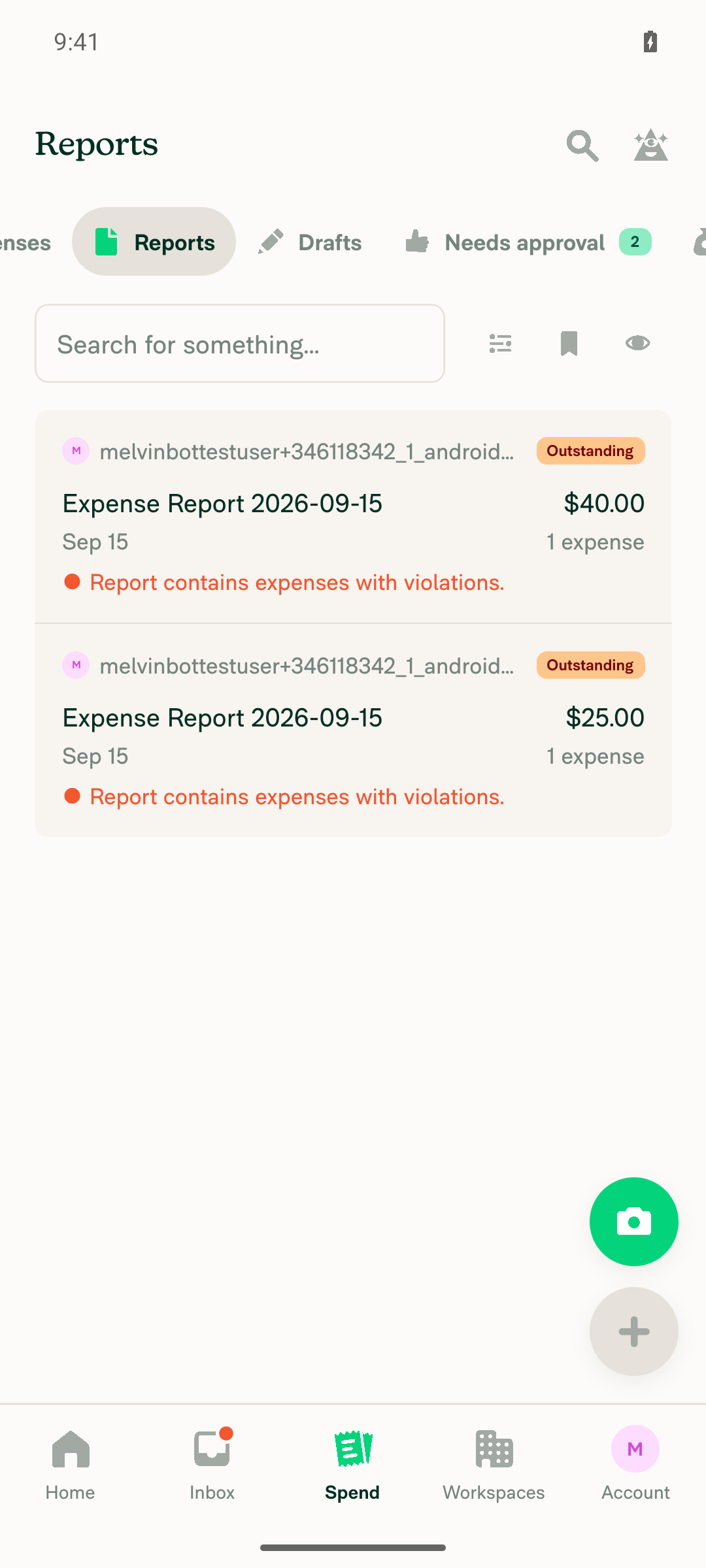 Reports tab selected in Search