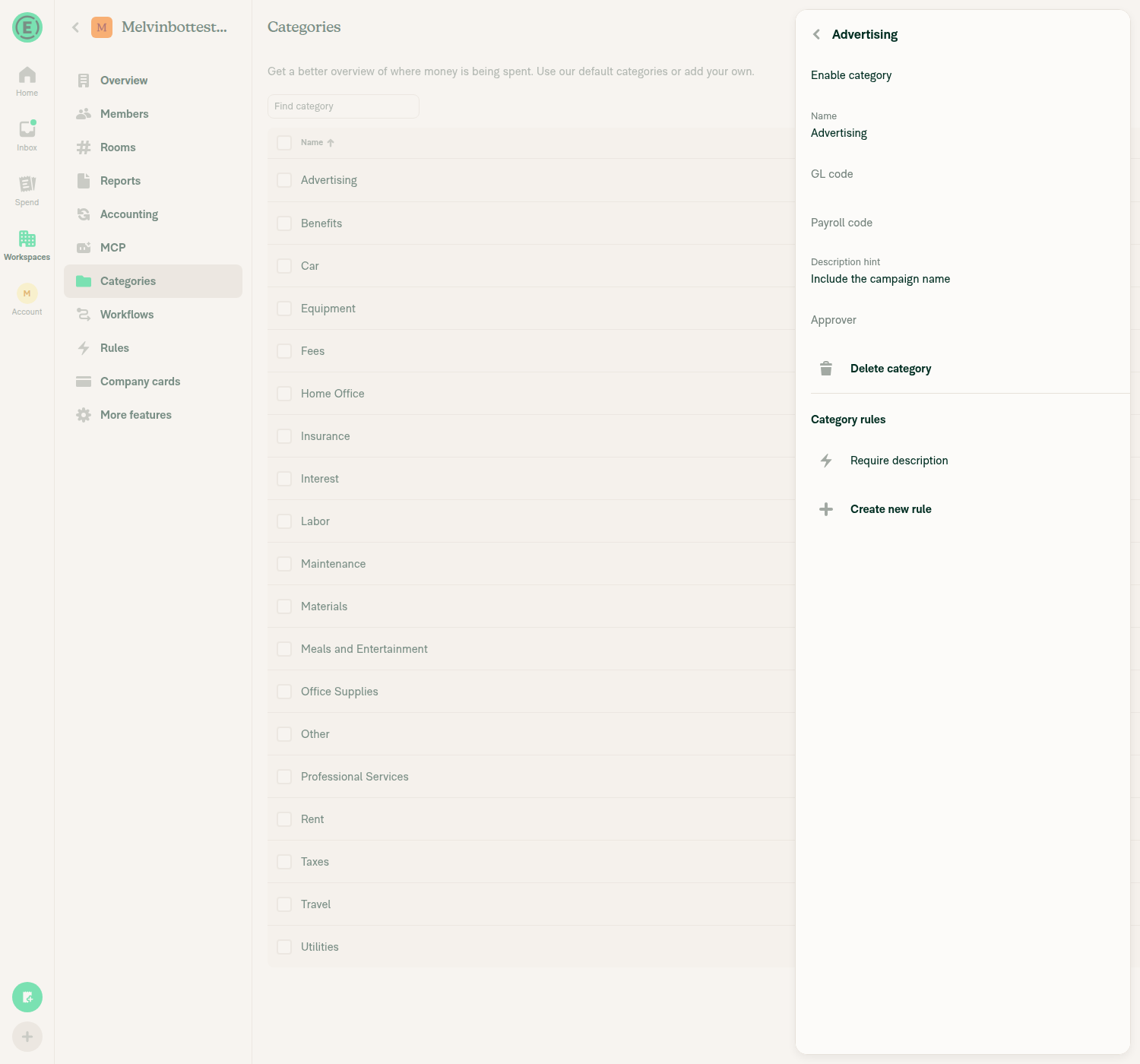 Advertising category showing Require description rule