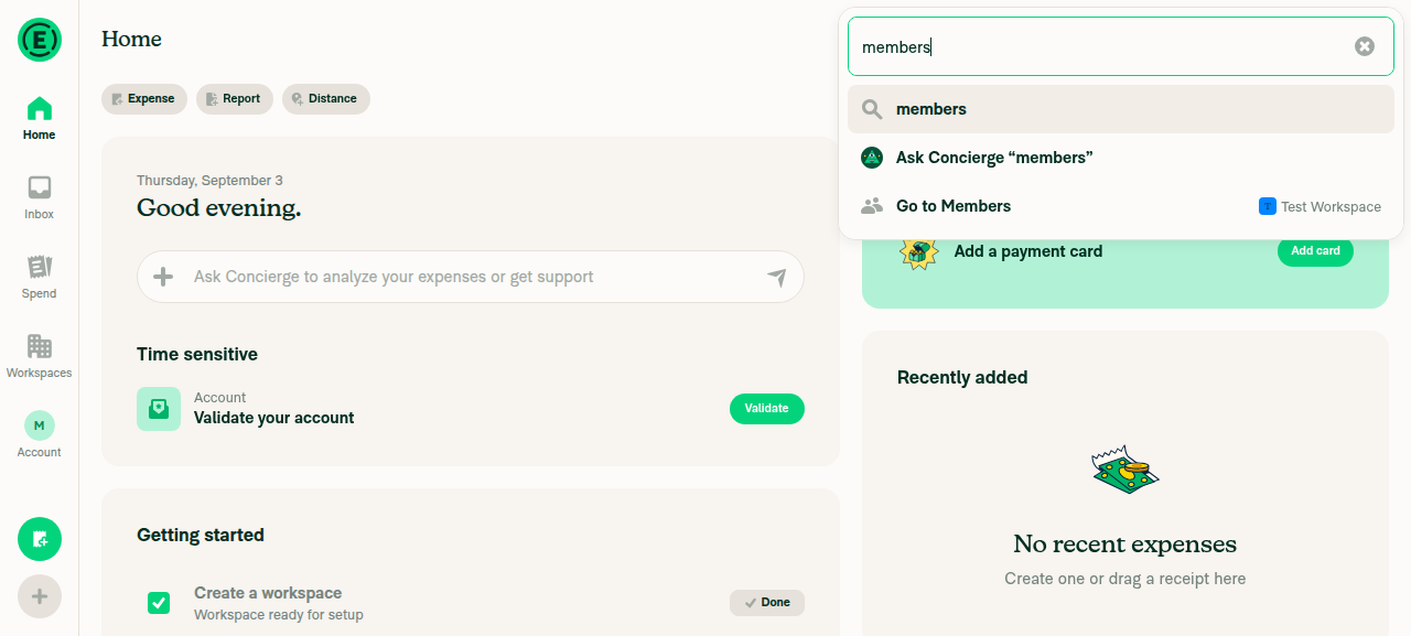 Search suggestions for members including Go to Members row