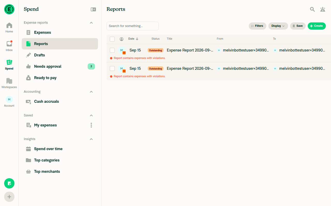 Reports tab selected in Search Spend nav