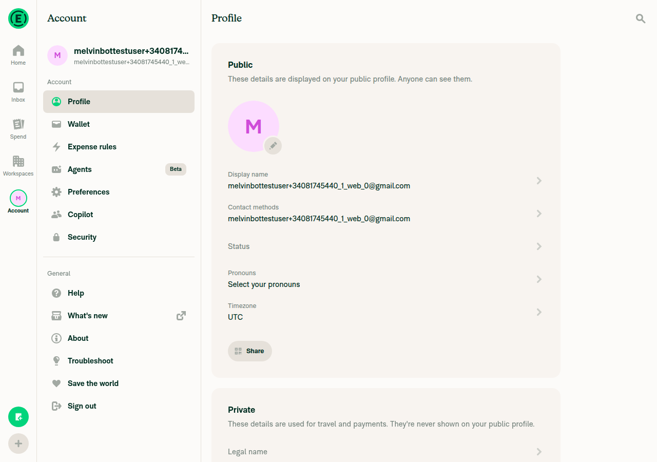 Account Profile settings: label/value menu items plus description-only Status row