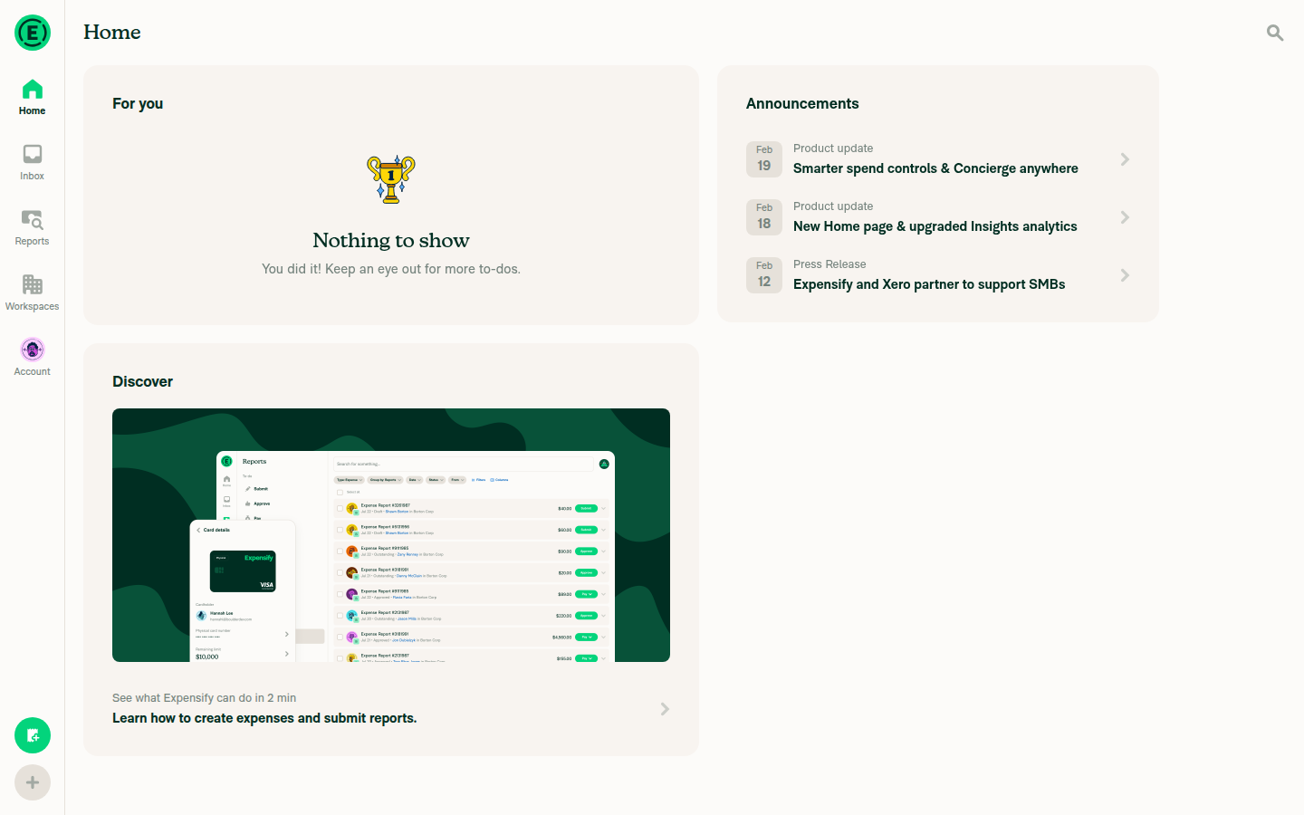 App home page after signing in