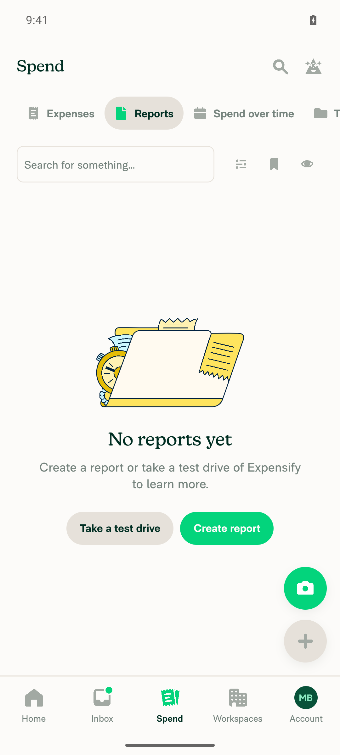 Spend page header still reads Spend with Reports tab now selected