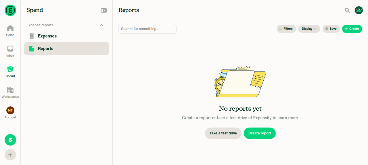 Reports selected in Spend LHN
