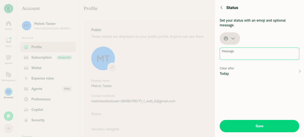 Status page with no vacation delegate section