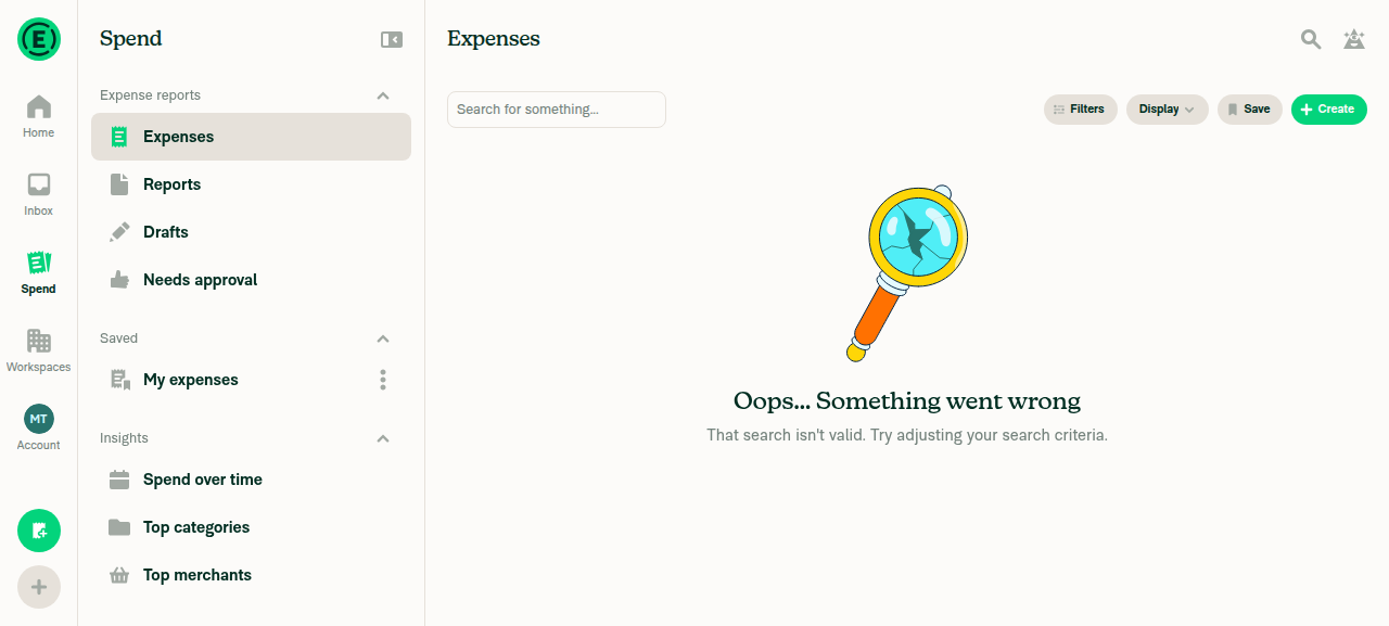 401 invalid-query search error with no button