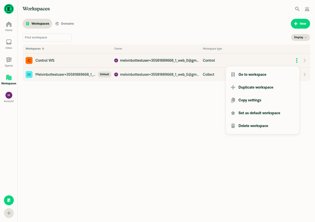 Three-dot menu on Control WS showing the Copy settings option