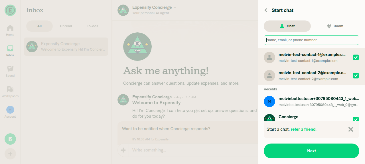 Three contacts selected, all checkboxes checked, no duplicates