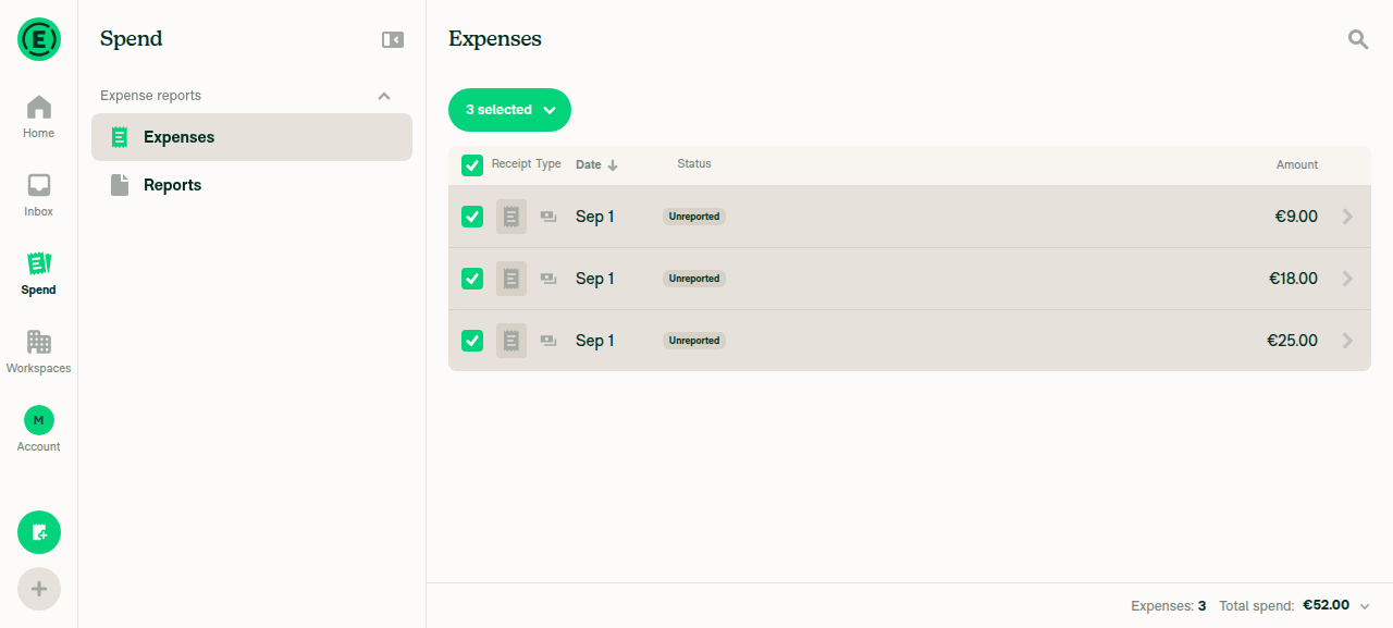 Bulk-actions button showing 3 selected