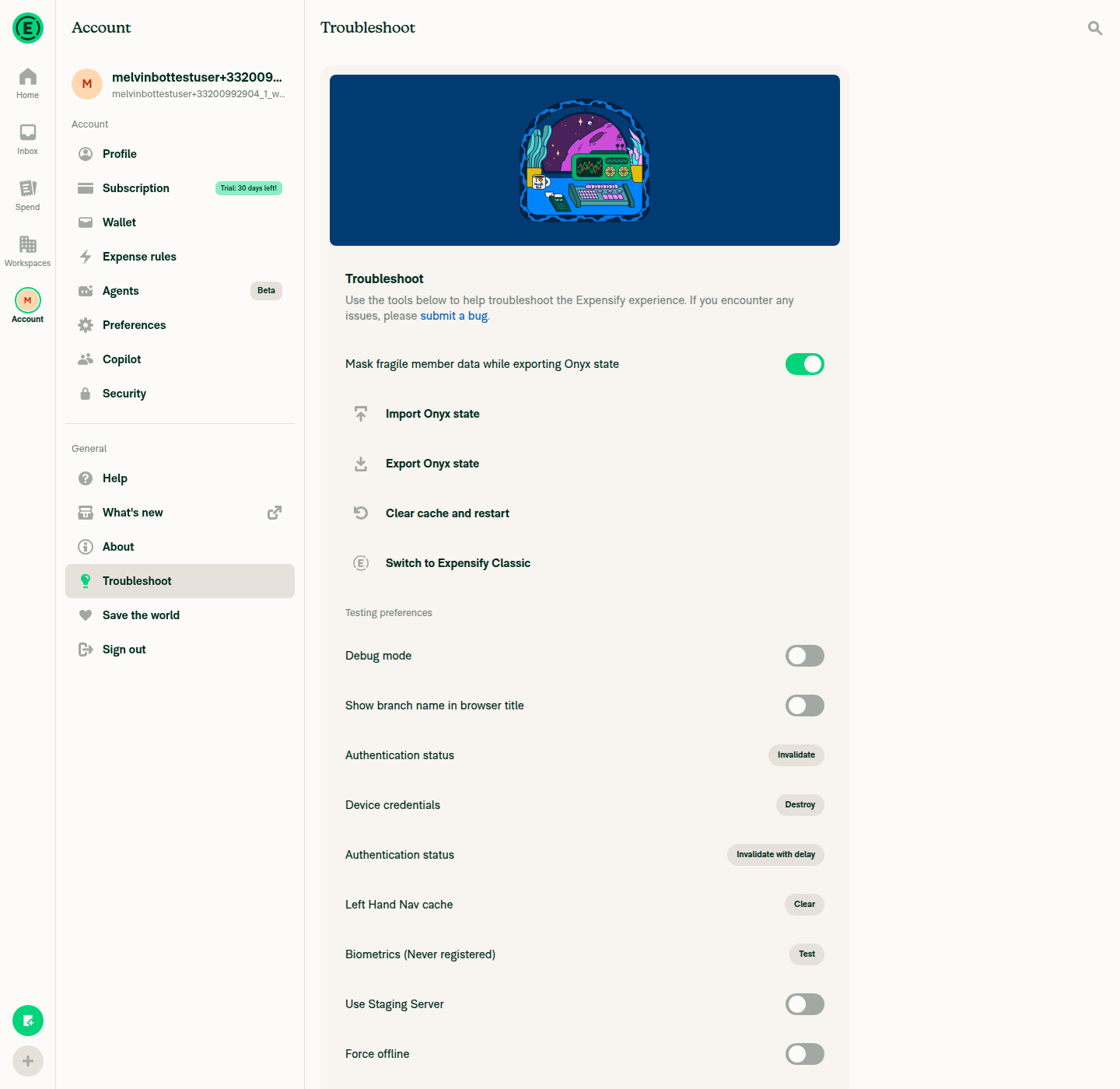 Troubleshoot page confirming Force offline restored to off (cleanup)