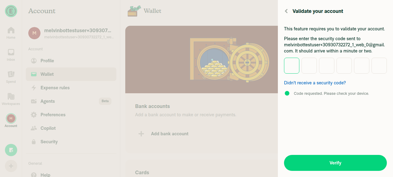 Validate your account security-code wall blocking the flow