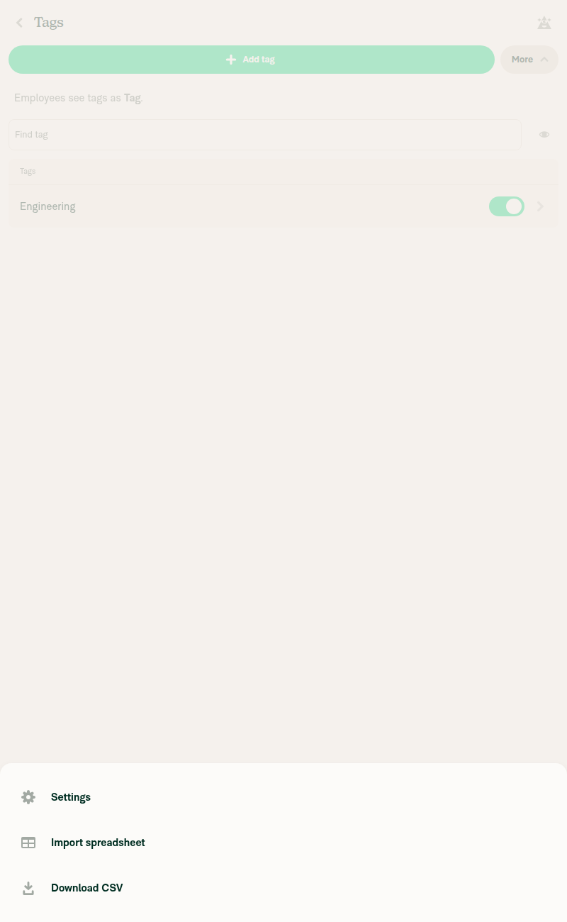 Tags More menu with beta on and no accounting connection