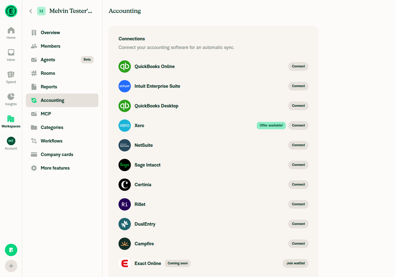Wide viewport Accounting Connections list