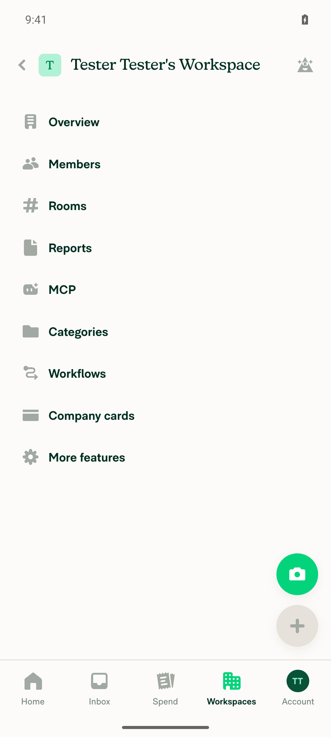 New workspace created, settings sidebar shown
