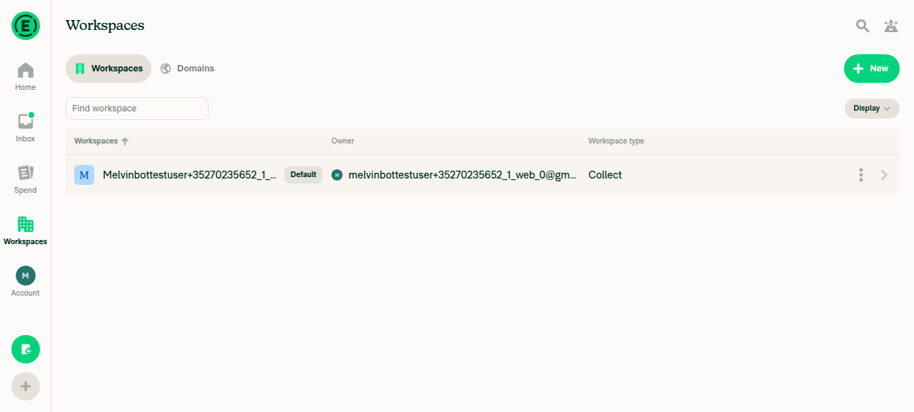 Settings > Workspaces confirming a Collect-plan group workspace exists