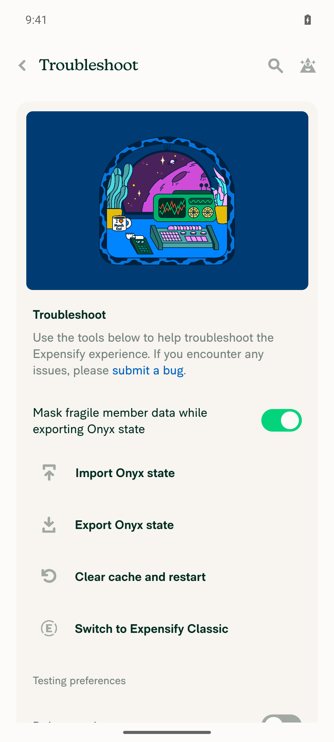 Troubleshoot screen after Clear cache and restart, still signed in