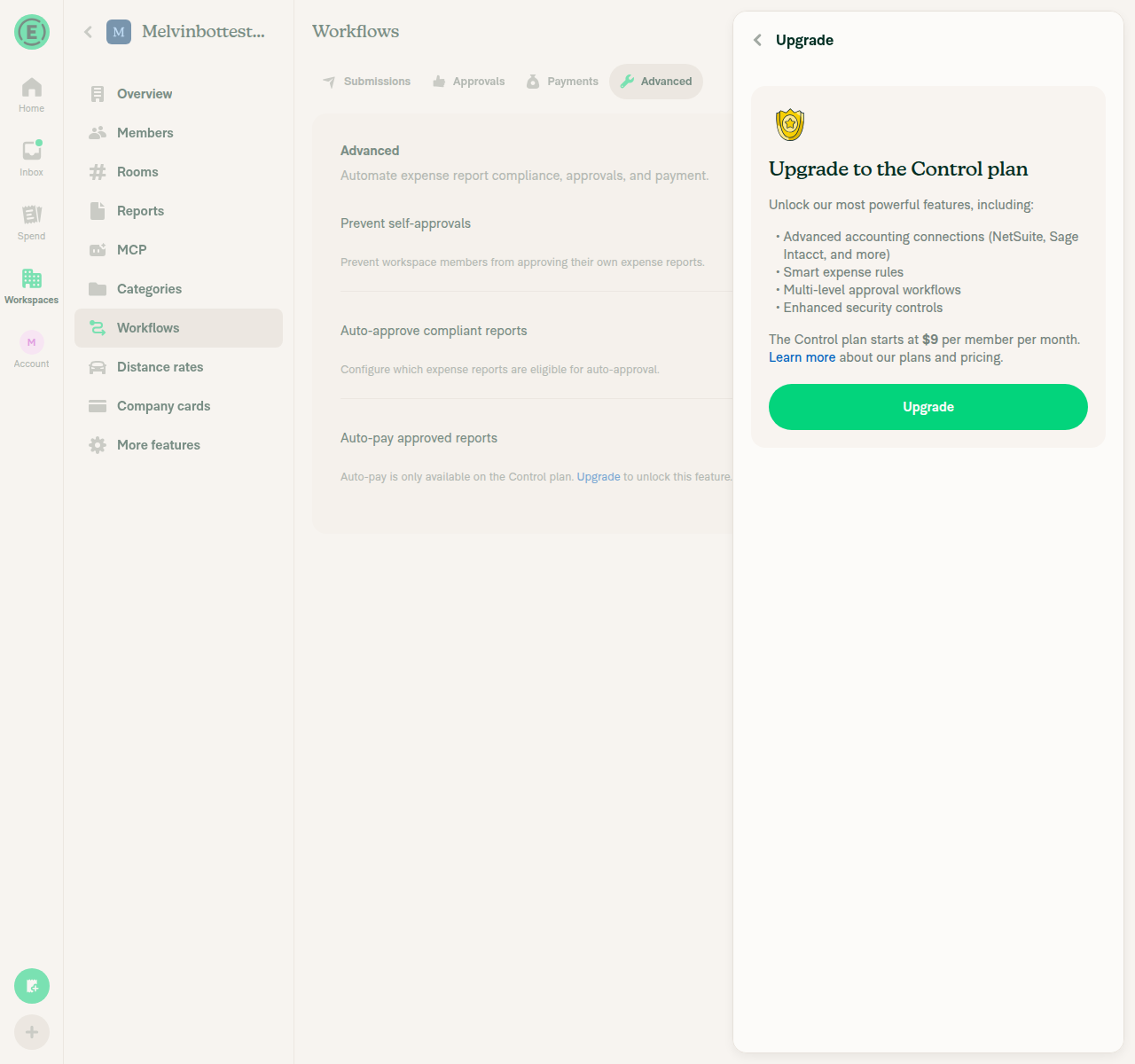 Generic Upgrade to the Control plan page opened from Auto-approve compliant reports toggle