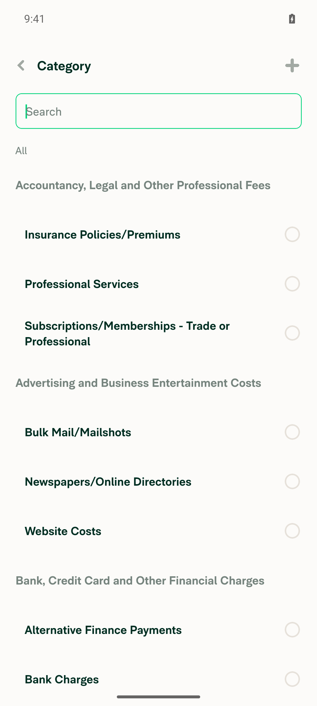Category picker showing full list on new (unsaved) expense