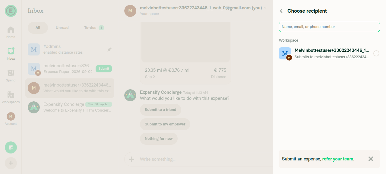 Choosing the workspace chat
