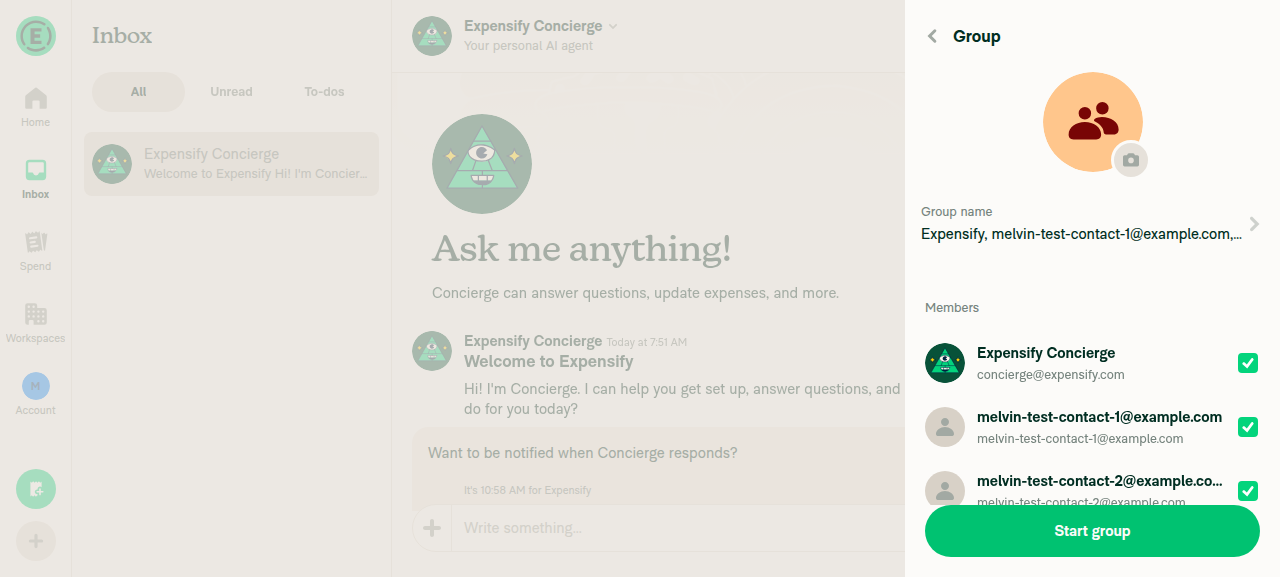 Group confirm page listing all selected members with checked checkboxes