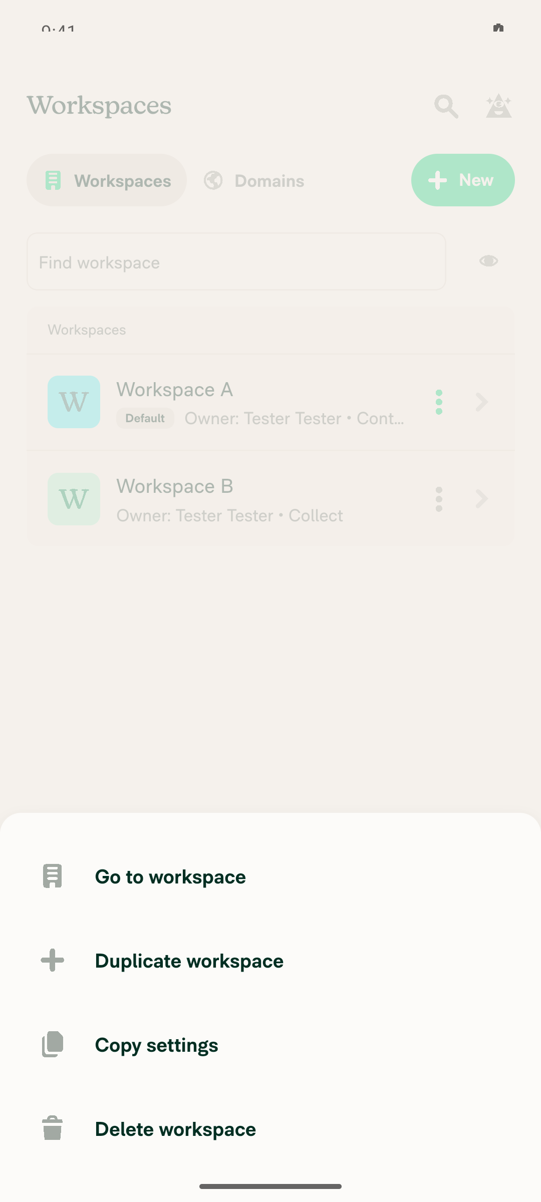Copy settings menu