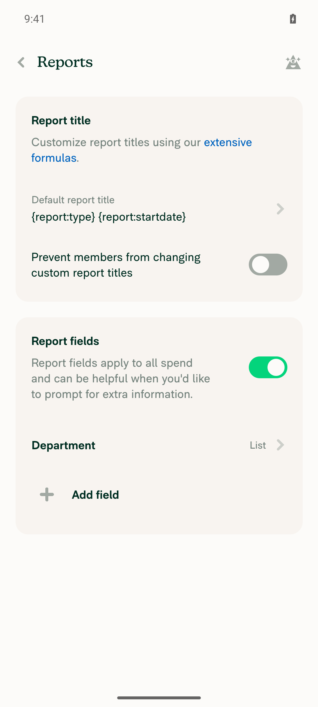 Department list field saved on Reports page