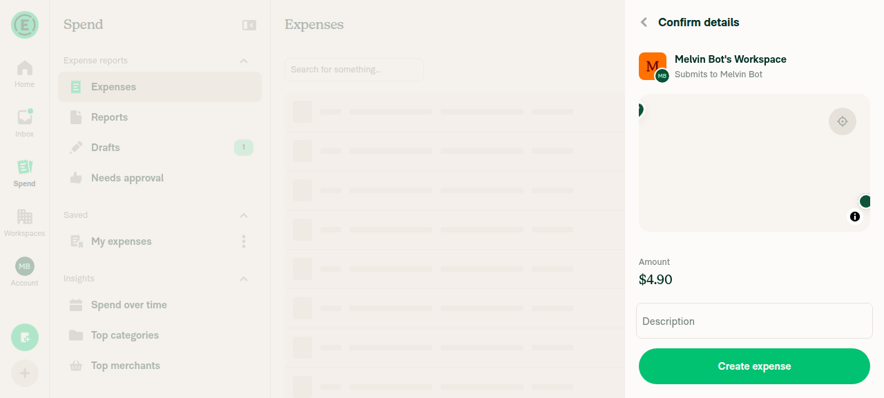 Distance expense confirmation page