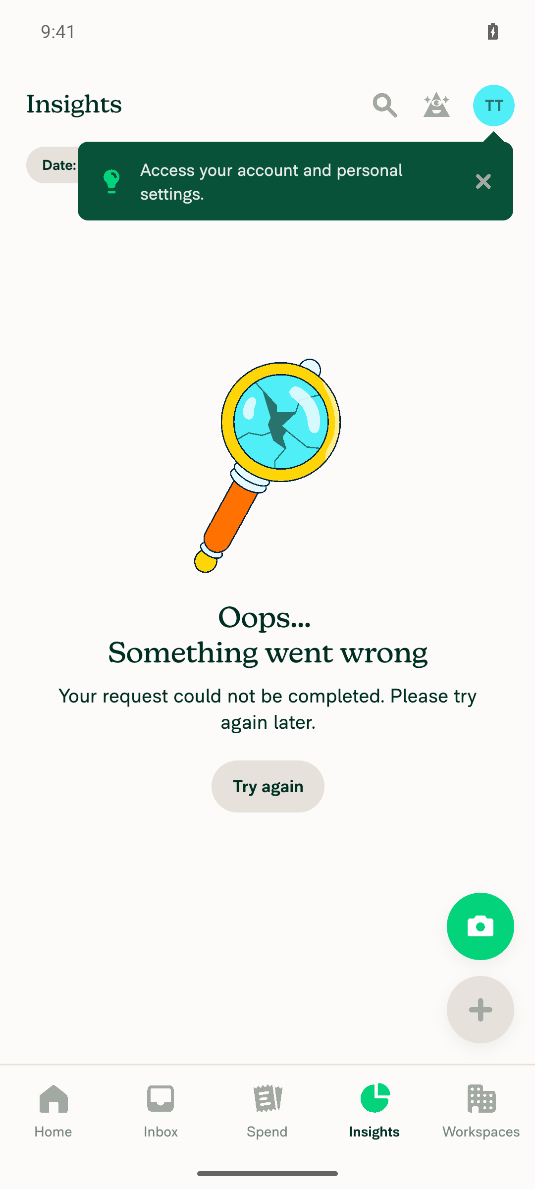 Full-page error after selecting Day and applying