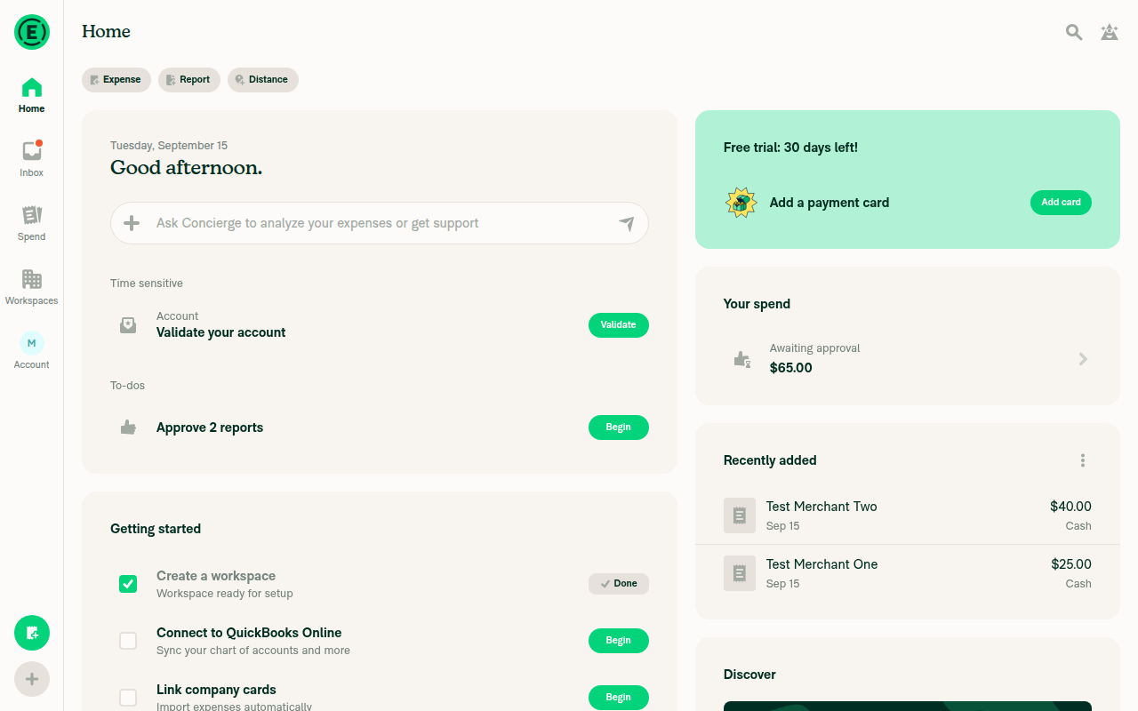 Home to-do list showing Approve 2 reports