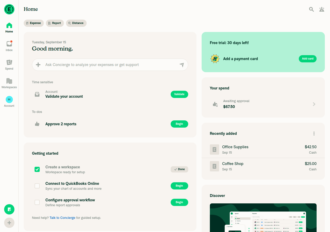 Home to-do list showing Approve 2 reports